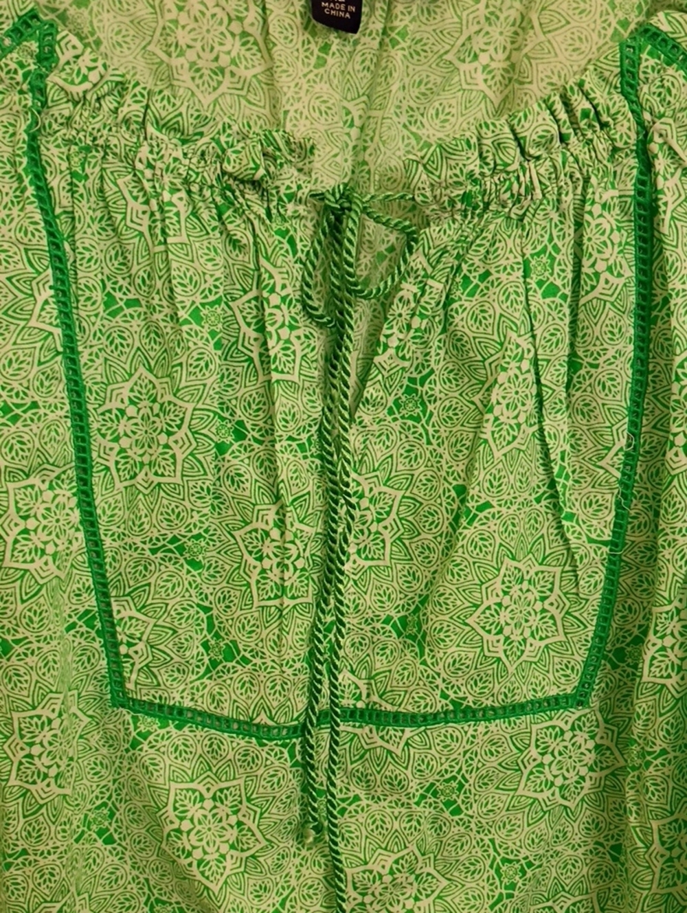 Chadwicks Light Green Printed Short Sleeve Peasant Top - Picture 2 of 7
